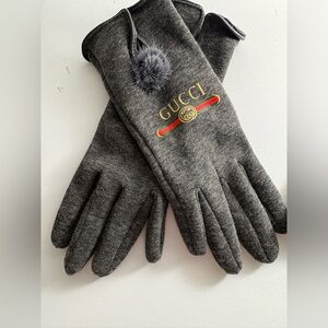 Charcoal gray touch screen gloves with Pom Pom Accent size small